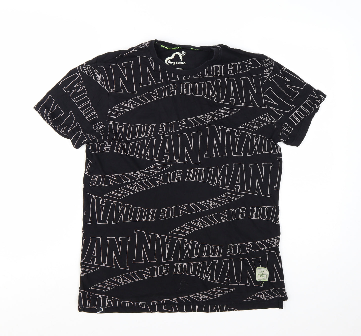 Being Human Men Black Graphic Logo Cotton Short Sleeve T-Shirt M