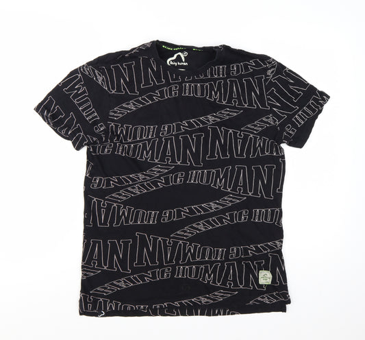 Being Human Men Black Graphic Logo Cotton Short Sleeve T-Shirt M