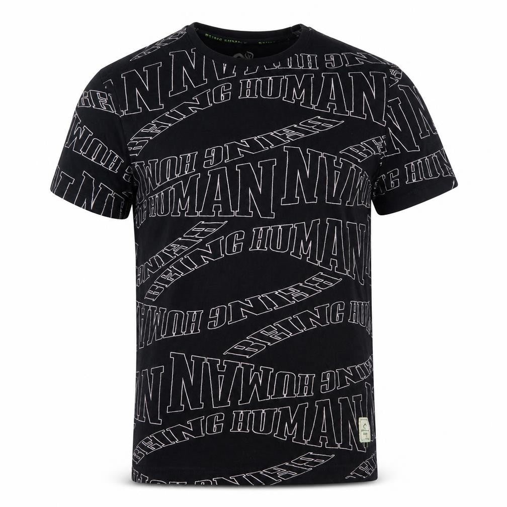 Being Human Men Black Graphic Logo Cotton Short Sleeve T-Shirt M