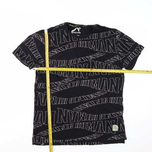 Being Human Men Black Graphic Logo Cotton Short Sleeve T-Shirt M