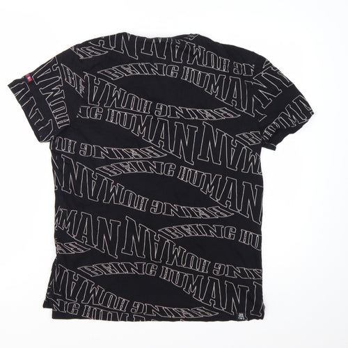 Being Human Men Black Graphic Logo Cotton Short Sleeve T-Shirt M