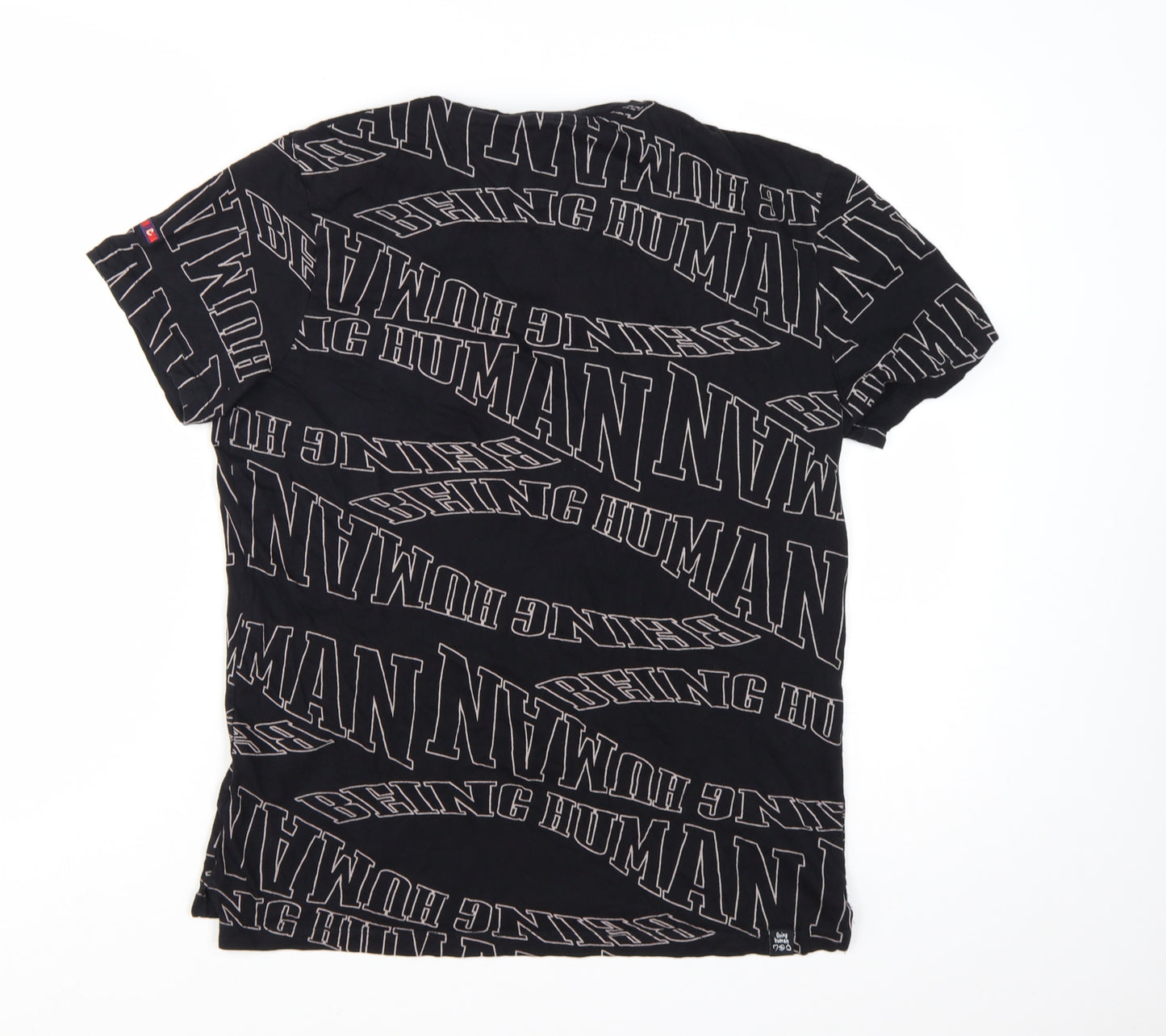 Being Human Men Black Graphic Logo Cotton Short Sleeve T-Shirt M