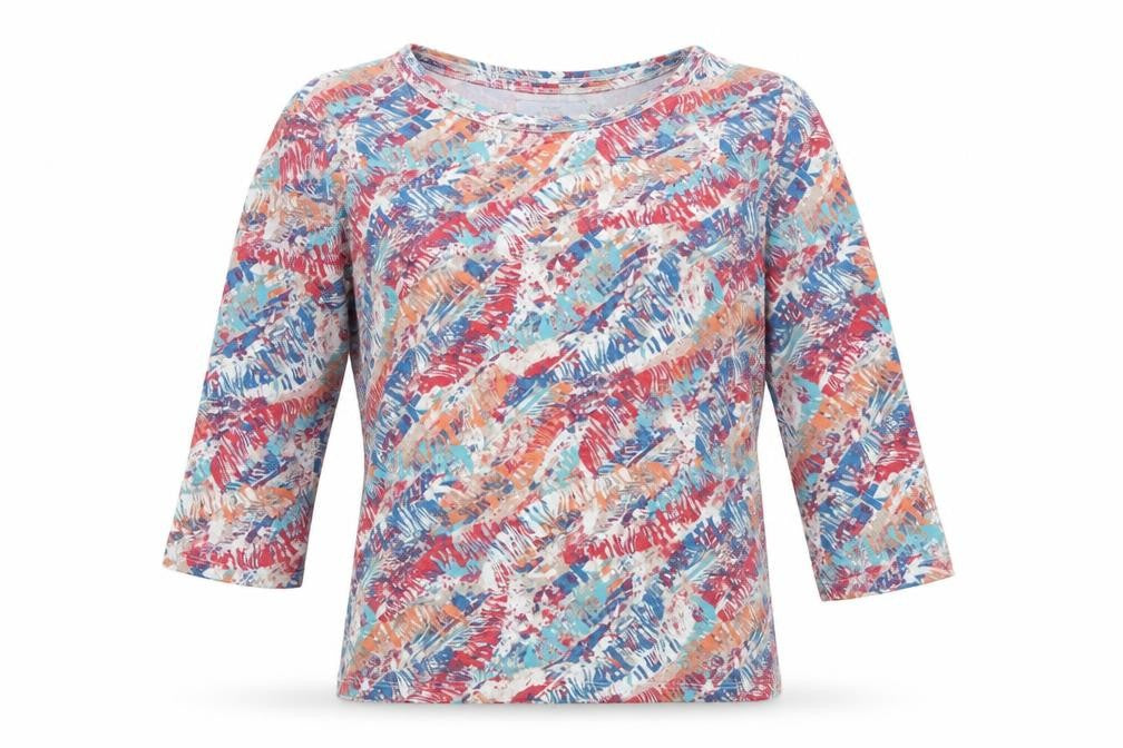 Front view of Honor Millburn Women's Multicoloured 3/4 Sleeve Stretch Top, size 10-12