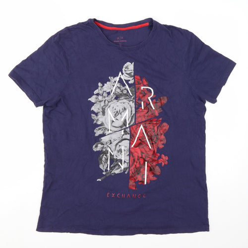 Armani Exchange Men's Blue Slim Fit Floral Graphic T-Shirt Size L