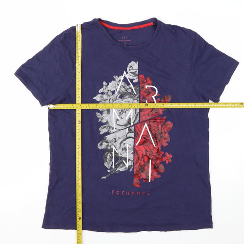 Armani Exchange Men's Blue Slim Fit Floral Graphic T-Shirt Size L
