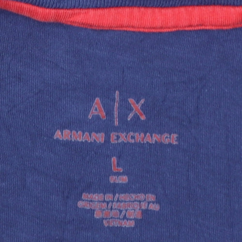 Armani Exchange Men's Blue Slim Fit Floral Graphic T-Shirt Size L