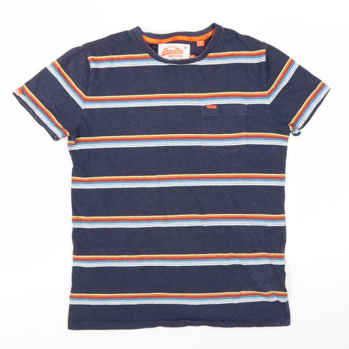 Superdry Men's Blue Striped 100% Cotton Crew Neck T-Shirt Size M