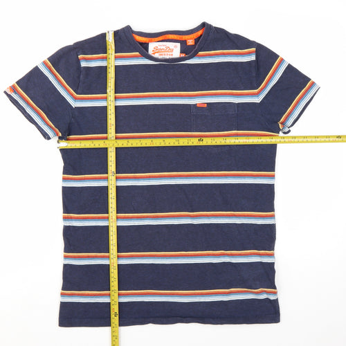 Superdry Men's Blue Striped 100% Cotton Crew Neck T-Shirt Size M