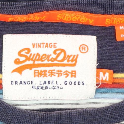 Superdry Men's Blue Striped 100% Cotton Crew Neck T-Shirt Size M