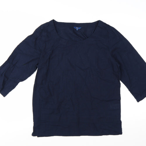 Cotton Traders Women’s Blue Linen Blend 3/4 Sleeve Blouse Size 12