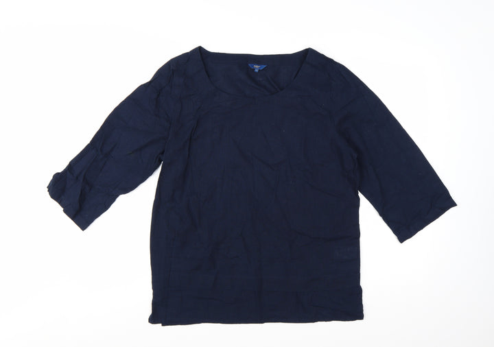 Cotton Traders Women’s Blue Linen Blend 3/4 Sleeve Blouse Size 12