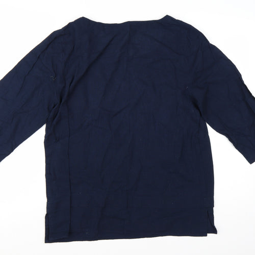 Cotton Traders Women’s Blue Linen Blend 3/4 Sleeve Blouse Size 12
