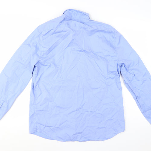 Marks and Spencer Men's Blue Cotton Long Sleeve Regular Fit Shirt M