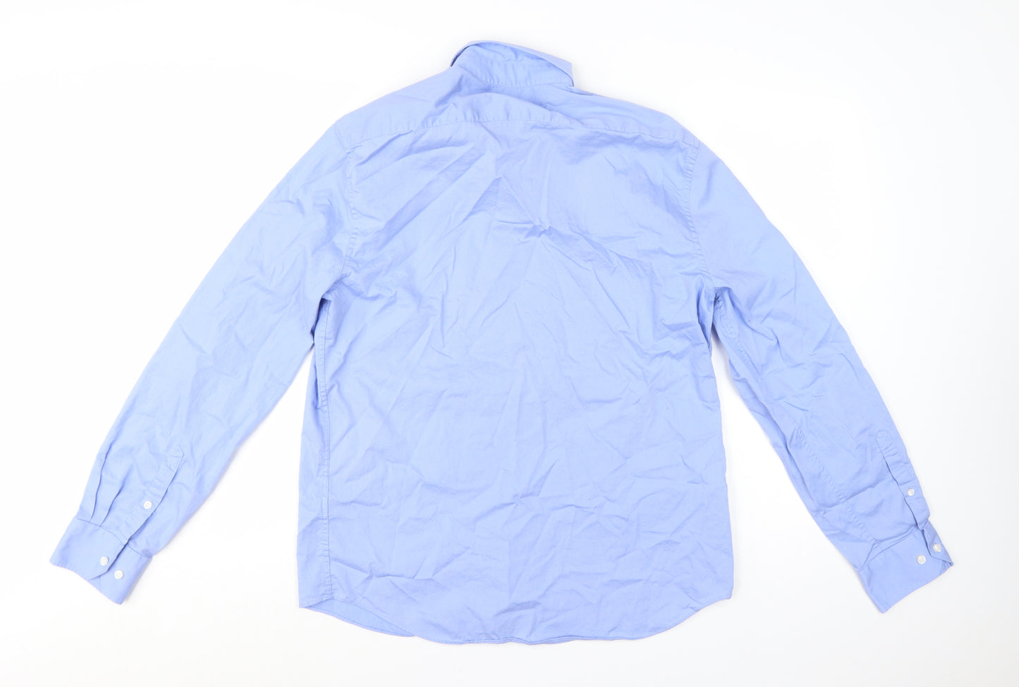 Marks and Spencer Men's Blue Cotton Long Sleeve Regular Fit Shirt M