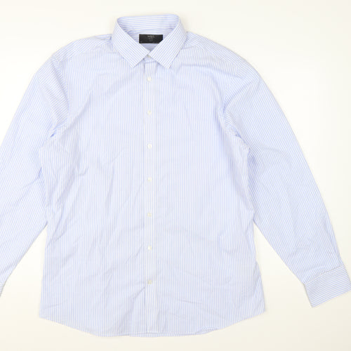 Marks and Spencer Men’s Blue Striped Slim Fit Long Sleeve Shirt Size 17