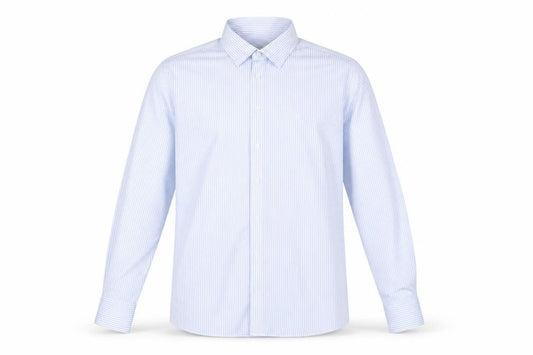 Front view of Marks & Spencer Men’s Blue Striped Slim Fit Long Sleeve Shirt, size 17