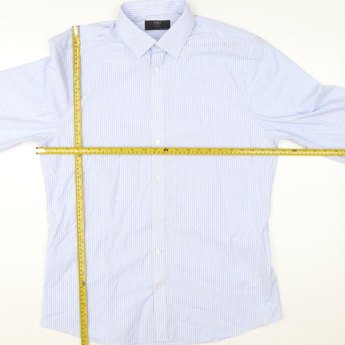 Marks and Spencer Men’s Blue Striped Slim Fit Long Sleeve Shirt Size 17