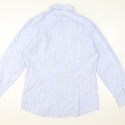 Marks and Spencer Men’s Blue Striped Slim Fit Long Sleeve Shirt Size 17