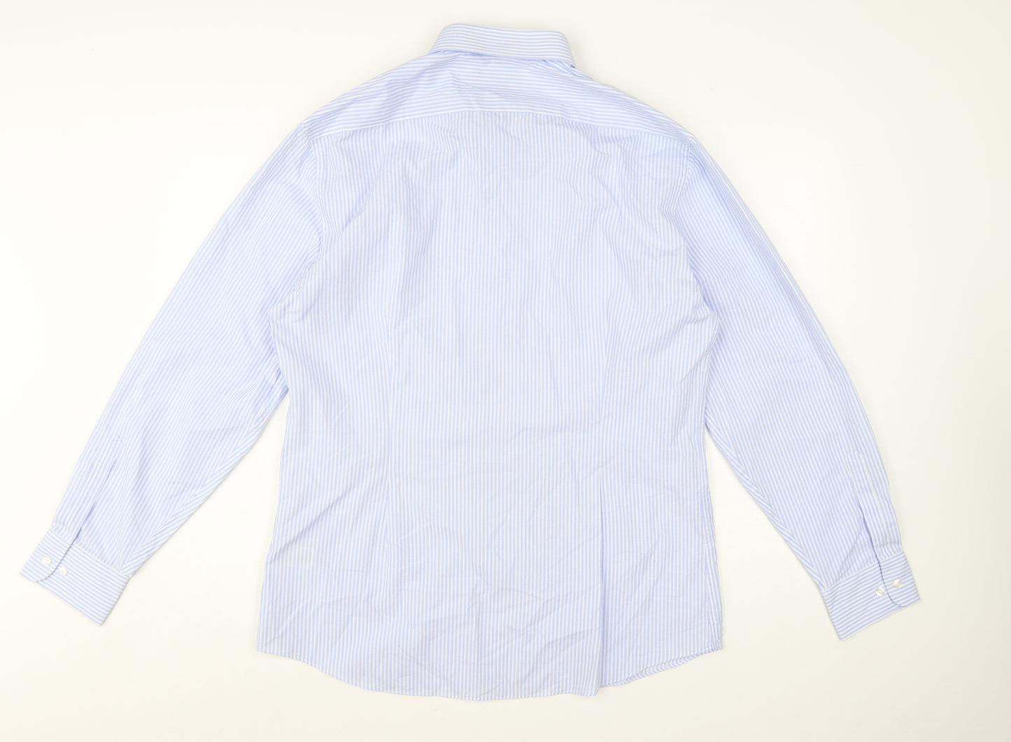 Marks and Spencer Men’s Blue Striped Slim Fit Long Sleeve Shirt Size 17