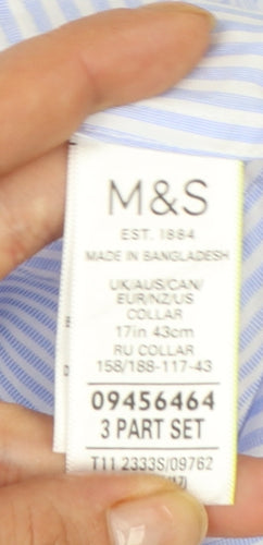 Marks and Spencer Men’s Blue Striped Slim Fit Long Sleeve Shirt Size 17