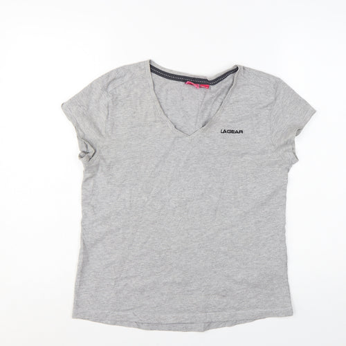 LA Gear Women's Grey V-Neck Short Sleeve Cotton T-Shirt UK 12