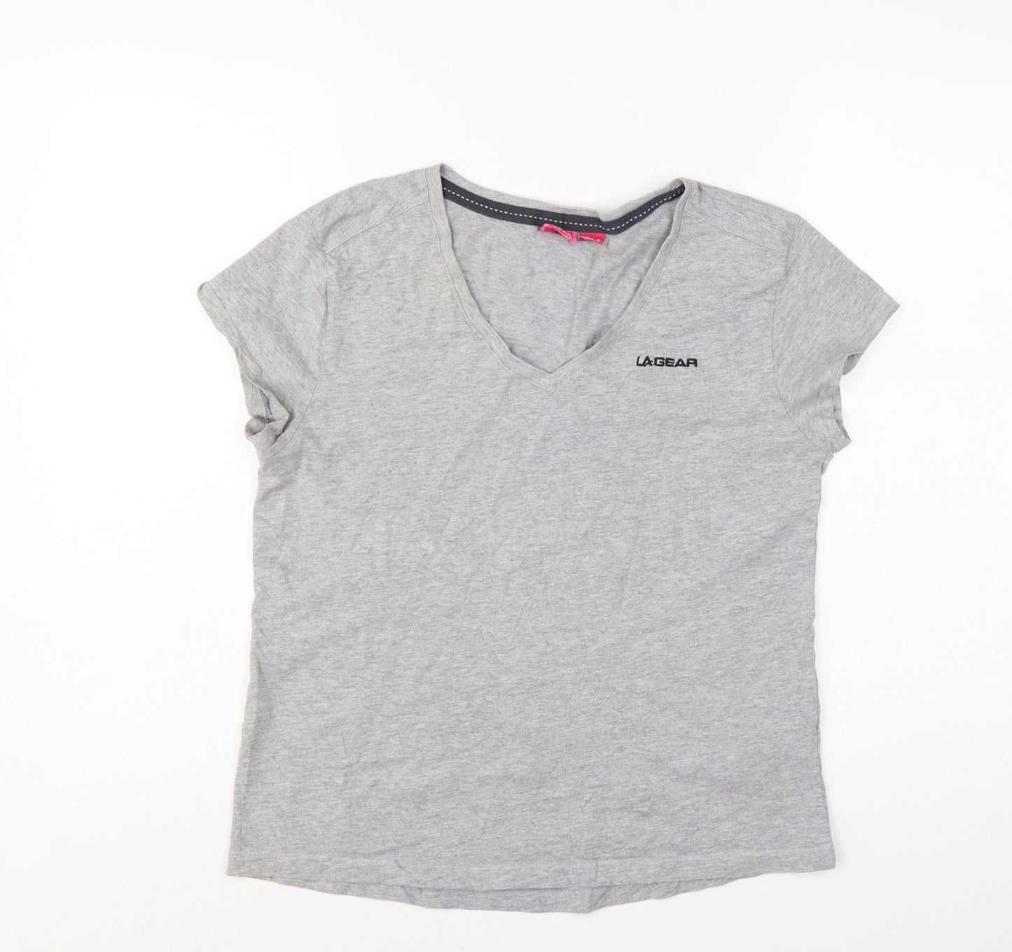 LA Gear Women's Grey V-Neck Short Sleeve Cotton T-Shirt UK 12