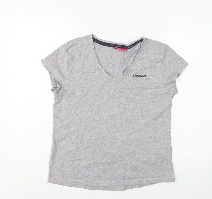 LA Gear Women's Grey V-Neck Short Sleeve Cotton T-Shirt UK 12