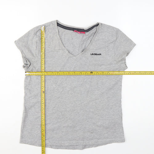 LA Gear Women's Grey V-Neck Short Sleeve Cotton T-Shirt UK 12