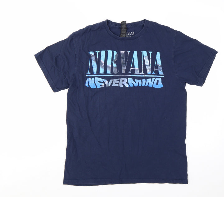 Gildan Nirvana Women's Blue Short Sleeve Cotton Band T-Shirt M