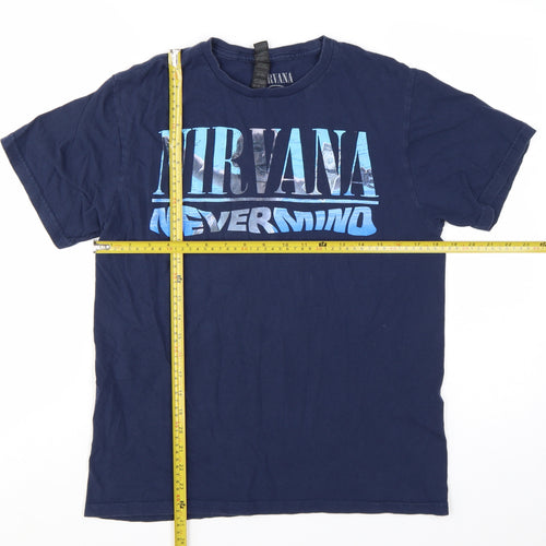 Gildan Nirvana Women's Blue Short Sleeve Cotton Band T-Shirt M