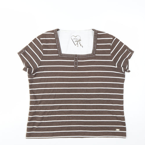 Dash Women's Brown Striped Square Neck T-Shirt Size 18