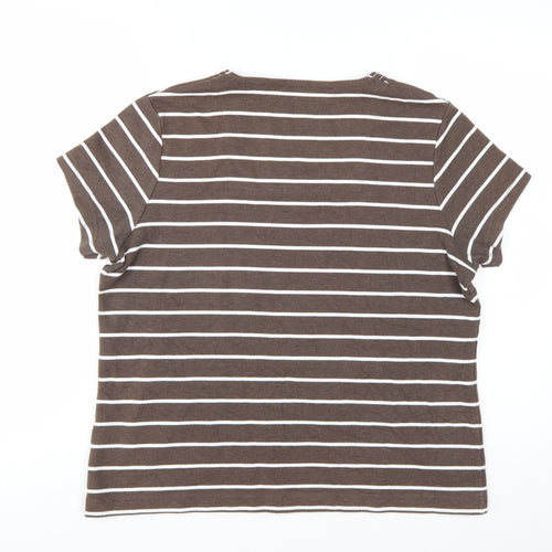 Dash Women's Brown Striped Square Neck T-Shirt Size 18