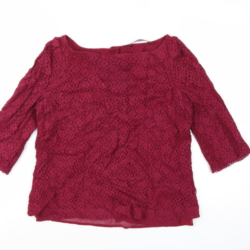 Next Women Red Lace 3/4 Sleeve Tunic Blouse Size 12