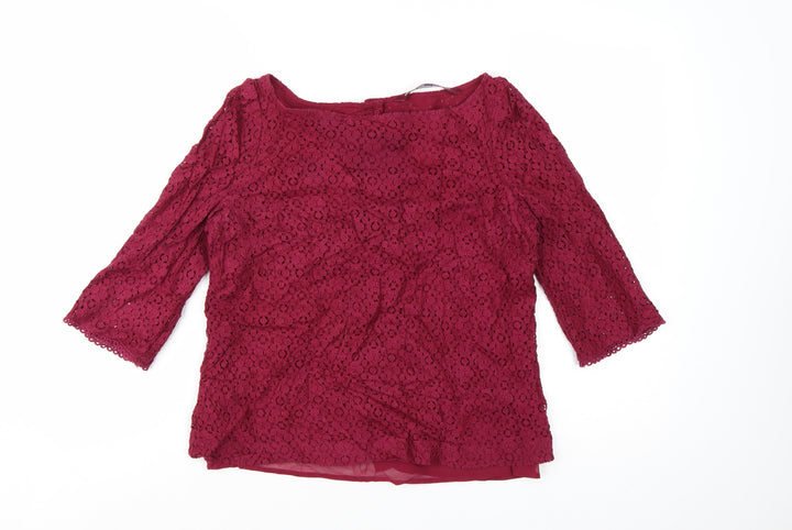 Next Women Red Lace 3/4 Sleeve Tunic Blouse Size 12