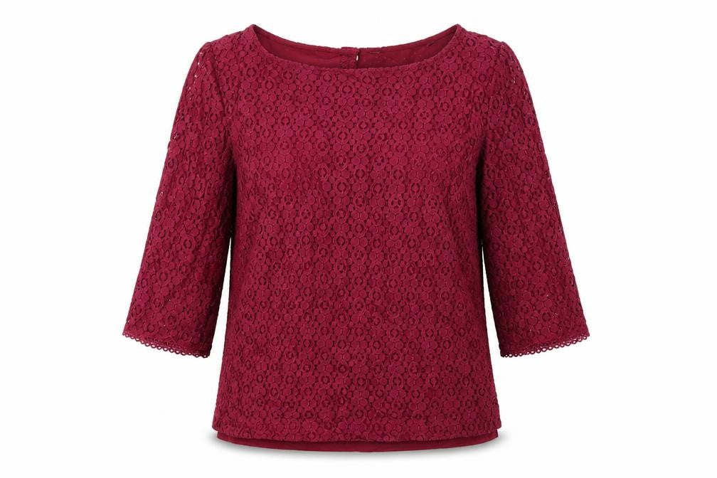 Front view of Next Women Red Lace 3/4 Sleeve Tunic Blouse, size 12