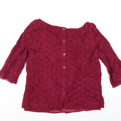 Next Women Red Lace 3/4 Sleeve Tunic Blouse Size 12