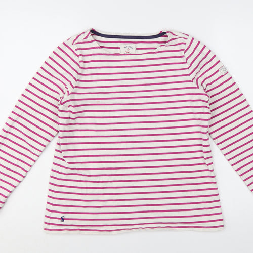 Joules Womens White Pink Striped Long Sleeve Cotton Nautical Top Size 12