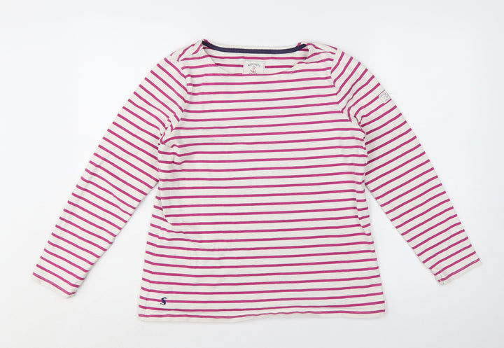 Joules Womens White Pink Striped Long Sleeve Cotton Nautical Top Size 12