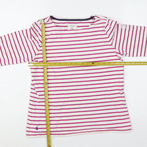 Joules Womens White Pink Striped Long Sleeve Cotton Nautical Top Size 12