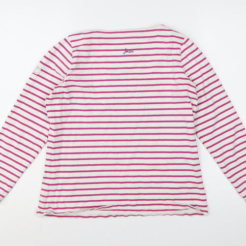 Joules Womens White Pink Striped Long Sleeve Cotton Nautical Top Size 12