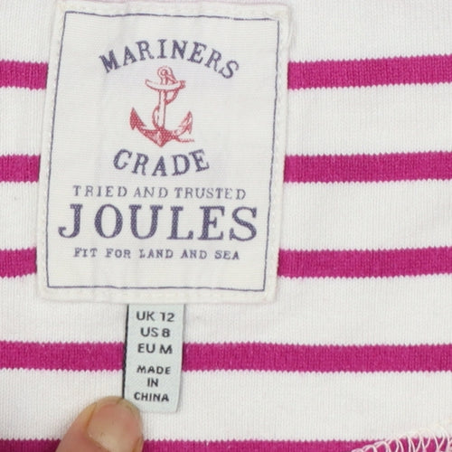 Joules Womens White Pink Striped Long Sleeve Cotton Nautical Top Size 12