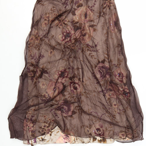Planet Women Brown Silk Floral Midi A-Line Skirt Size 8