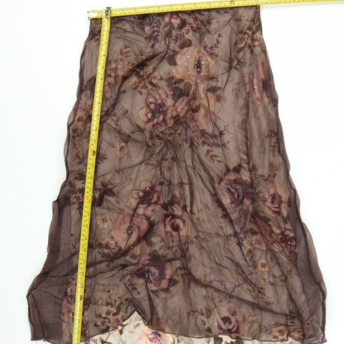 Planet Women Brown Silk Floral Midi A-Line Skirt Size 8