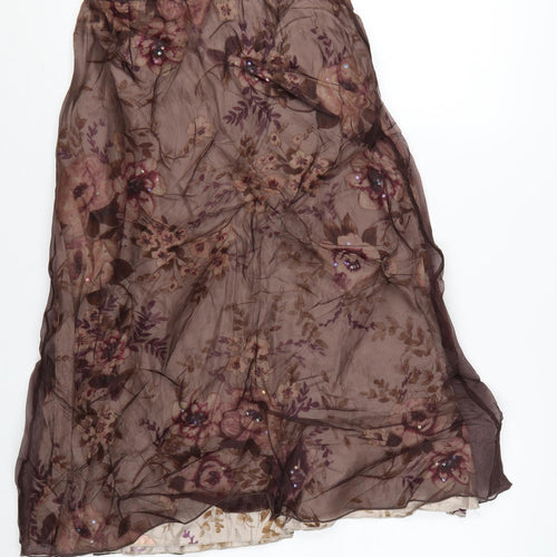 Planet Women Brown Silk Floral Midi A-Line Skirt Size 8