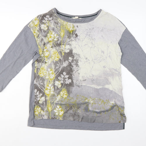 White Stuff Womens Grey Floral 3/4 Sleeve T-Shirt UK 14