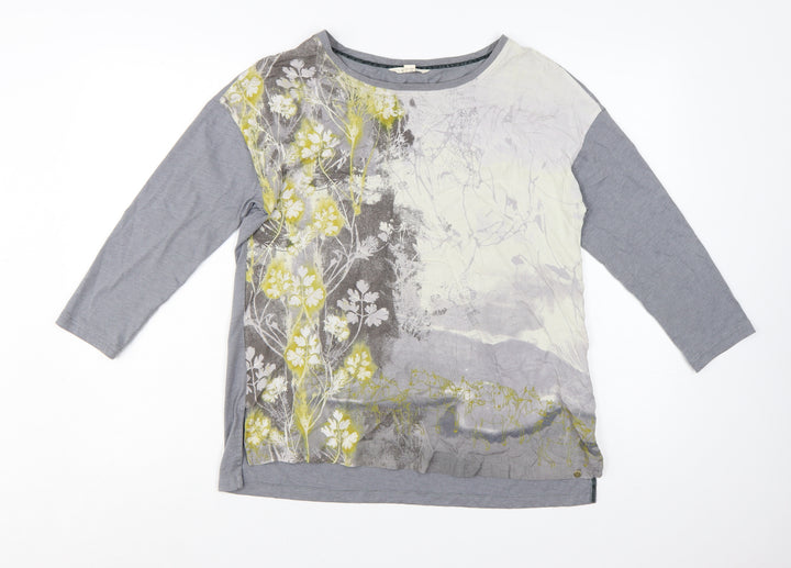 White Stuff Womens Grey Floral 3/4 Sleeve T-Shirt UK 14