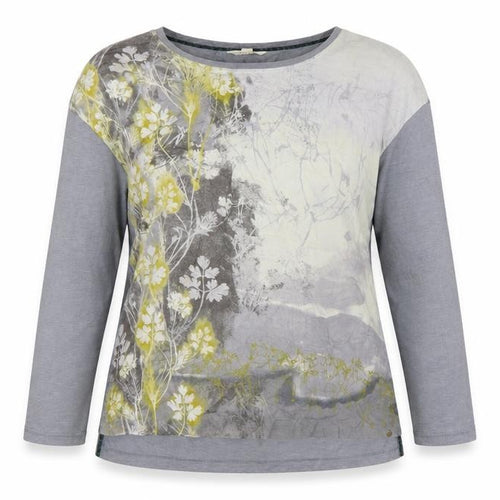 White Stuff Womens Grey Floral 3/4 Sleeve T-Shirt UK 14