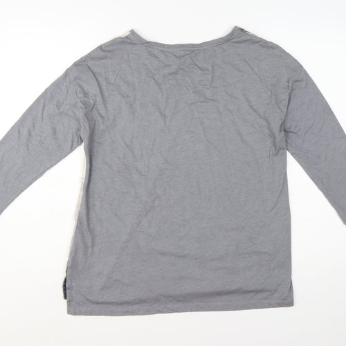 White Stuff Womens Grey Floral 3/4 Sleeve T-Shirt UK 14