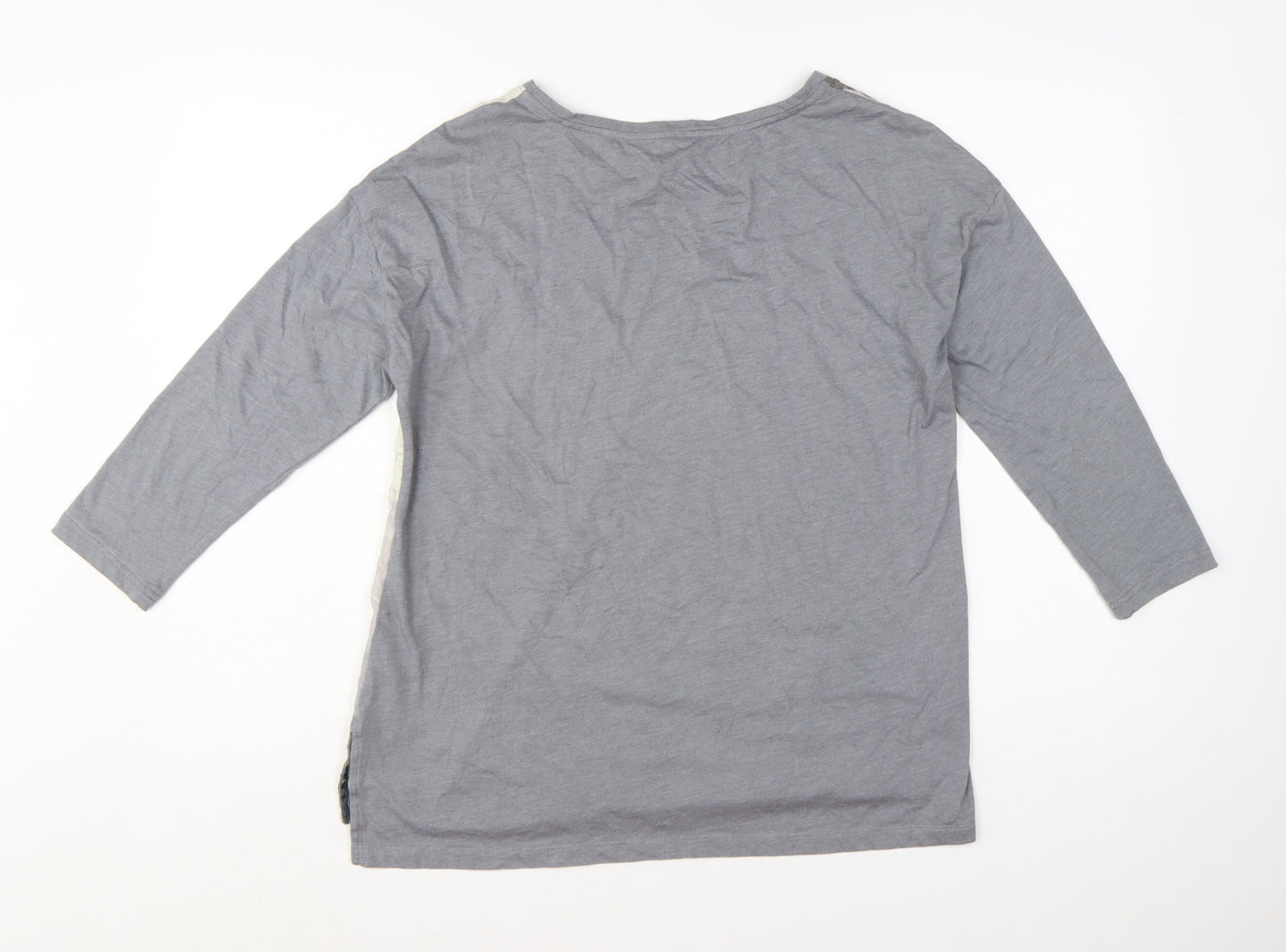 White Stuff Womens Grey Floral 3/4 Sleeve T-Shirt UK 14