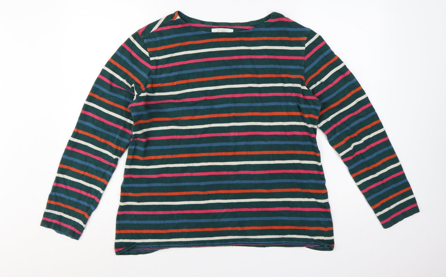Seasalt Women’s Multicoloured Striped Organic Cotton Long Sleeve Nautical T-Shirt UK 18